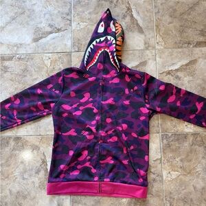 Bape Pink and Purple Camo Shark Hoodie